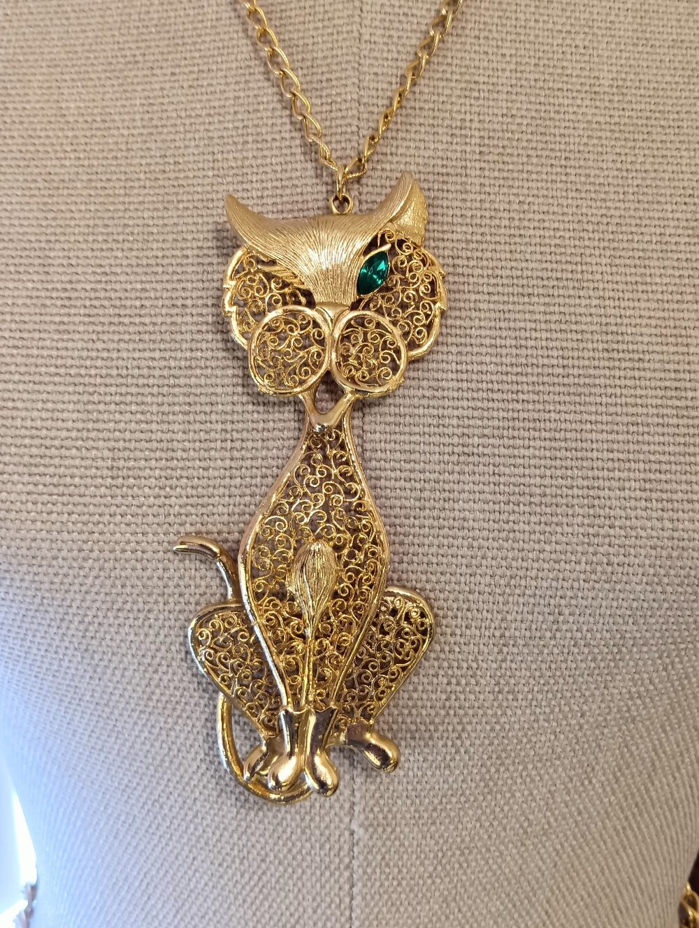 Vintage Giant Articulated Winking Cat Necklace